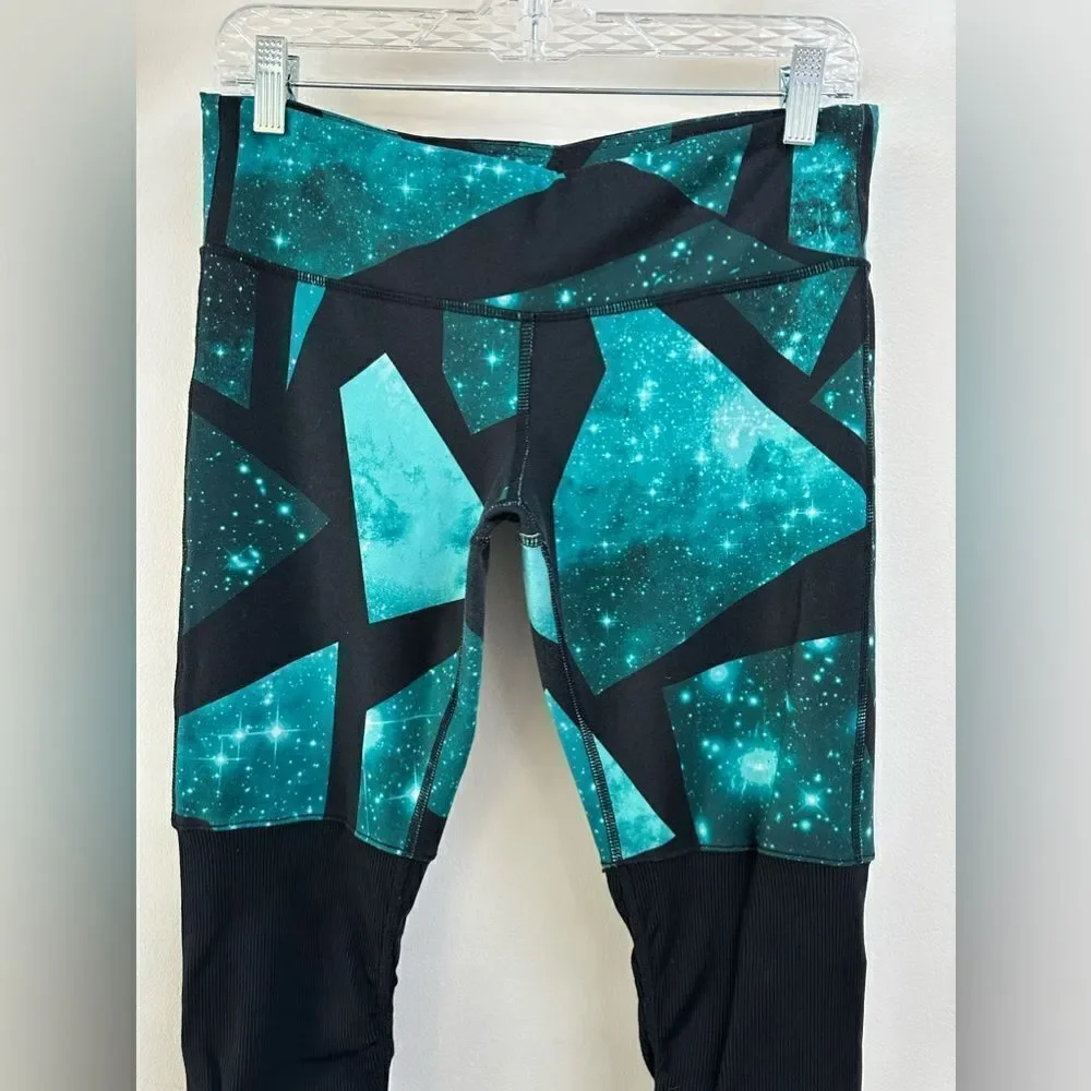 Alo Yoga Goddess Galaxy Print Ribbed Leggings M | Green Space Stirrup Yoga Pants